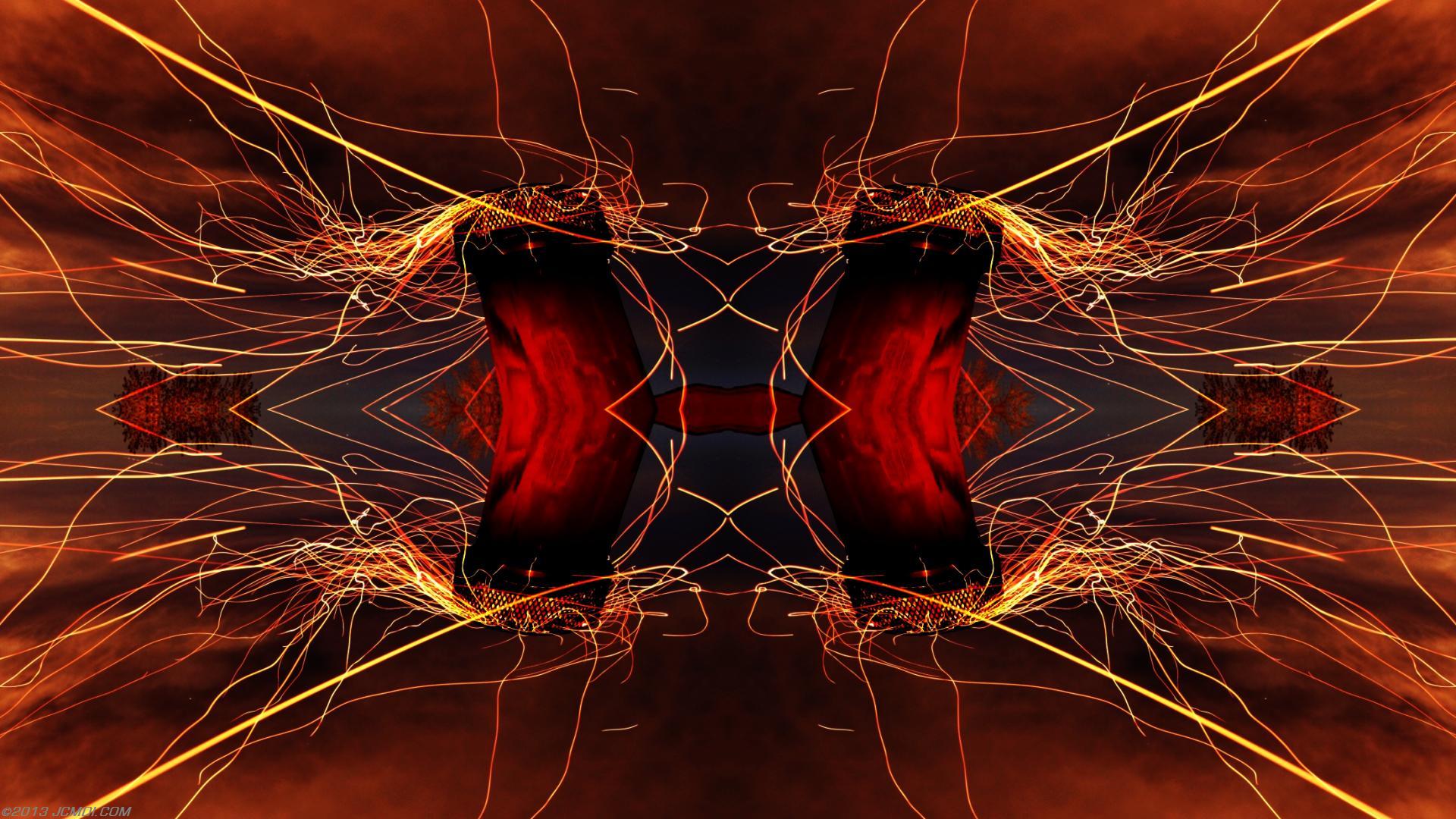 Quadroscopic composite trails: Zoomed 5D clouds moon chimney sparks and stars